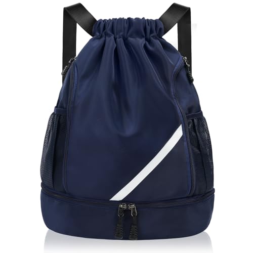 Trekkoord Rugzak, Waterdichte Sport Rugzak, Grote Sportschool Bag met Schoen Compartiment en Waterfles Mesh Zakken voor Sport, School, Strandvakantie, Zwemmen, Reizen