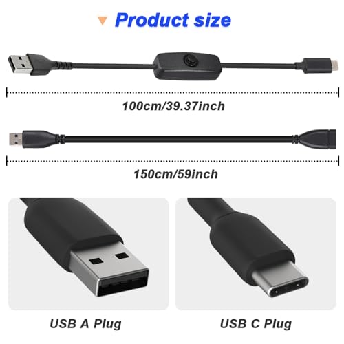 USB Oplaadkabel met Power Knop, USB C Plug naar USB Een Plug met Switch, met USB Plug naar Vrouwelijke Kabel (3PCS)