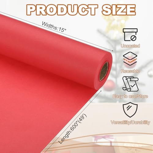 Cadeaupapier 38cm x 15m 70g/m2 Cadeauverpakking Papier Roll Cadeau Wrap Plain Wrapping Paper voor Poster Pin Board Cadeauverpakking Paper Light Red