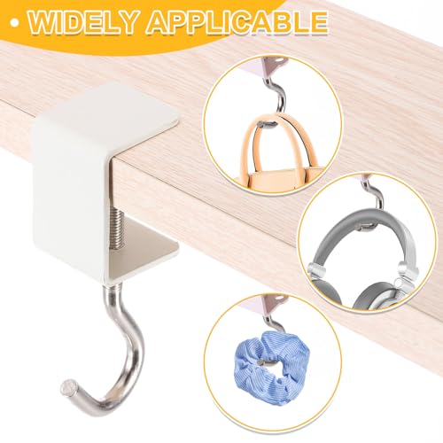 Bureauhaak, 2 stuks Bureauhouder houder Hook Square J haken voor opknoping tas rugzak onder bureaulamp portemonnee verstelbare hoofdtelefoon tafelkast deur onder counter, wit 4