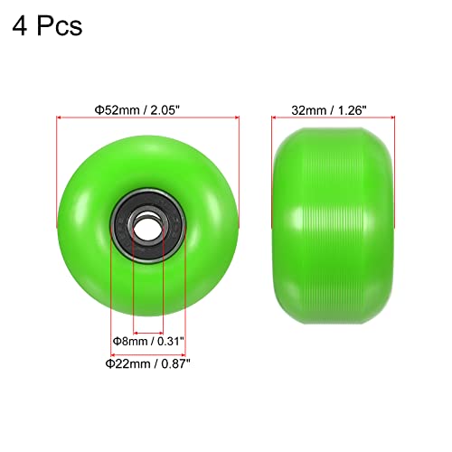 52mm Skateboard Wielen met lagers, 4 Pack Street Wielen voor Skateboards Cruiser Wiel Vervanging 95A, Groen Zwart