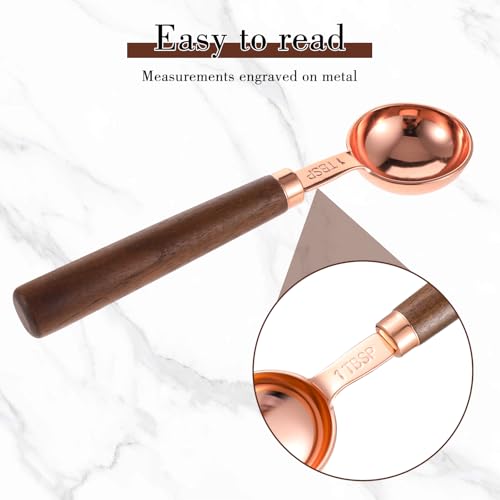 Koffie Meetlepel, 1 stuk 15ml 1 eetlepel Retro Rose Gold Coffee Lepel Portioner met Walnut Handvat Roestvrij staal Dispensing Lepel voor gemalen koffie Beans Thee Matcha (15ml, 5.49) 5