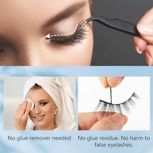 Verpakking van 80 Valse wimpers, Zelfklevende wimperstrips Herbruikbare zwarte wimper lijm Strips sterke Grip vervanging Strips voor de meeste kunstmatige wimper Strips 3