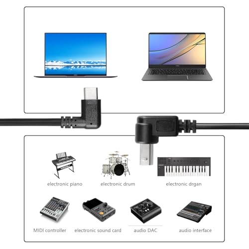 Set van 2 USB-C Printer Kabels, Rechterhoek USB B naar Type-C Kabel, 11.8 Inch USB B Plug naar USB-C Plug voor Printer, MIDI Controller, Scanner (D+D) 4