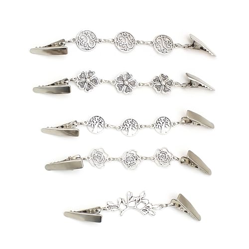 5 stuks Sweater Clips, 5 Styles Silver Vest Clips, Vintage Sweater Clips voor Vrouwen Meisjes, Sjaal Clips voor Blouse Dress Jacket Kleding, Metaal, Metaal