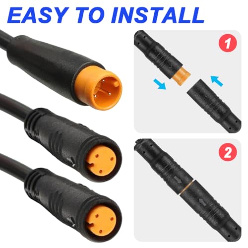 Ebike 3-Pin Y-Splitter Extension Cable, Waterproof Male to Double Female, 1 tot 2 Elctric Fietskoord voor E-Bike Licht, Gear Sensor en Remmen in E-Bike Modification Kit (Terug van 2) 4