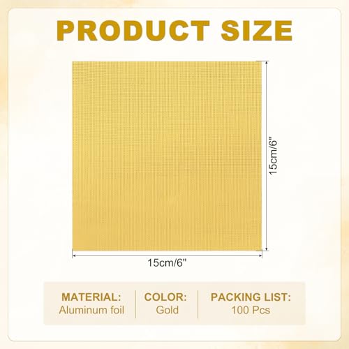 Foil Candy Wraps 15x15cm, 100 stuks Vierkante Fine Grid Aluminium Foil Candy Wrapping Paper voor DIY Chocolate Candies Verpakking Decoratie, Goud
