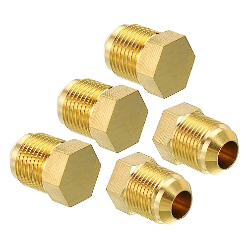 Man 1/2" messing Seal Cap 5 Pack SAE Torch Tube Fitting 45 Degree Hex Pipe Fittings voor Airconditioning Koeling