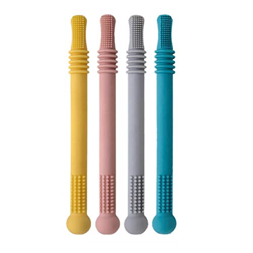 Pak van 4 Holle Teethers Tanden Sensory Kauwspeelgoed voor baby's vanaf 0 maanden, Vernieuwing Resistent, Zachte Textures Molar Rod voor zuigelingen en peuters