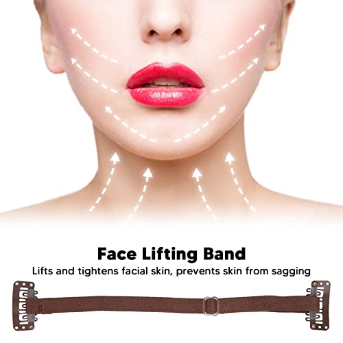 4PCS Gezicht Lift Band met haarclip, Gezicht Lift Tape Band Verstelbare Elastische Gezicht Lift Belt Eye Rimpel Verwijdering Belt Facelift Patch Bands voor Gezicht Lift (Brown)