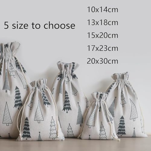 25 stuks jute zakjes, 15 x 20 cm, katoenen zakjes met trekkoord, adventskalender om te vullen, groot, vulbare cadeauzakjes en zakjes voor Kerstmis (15 x 20 cm)