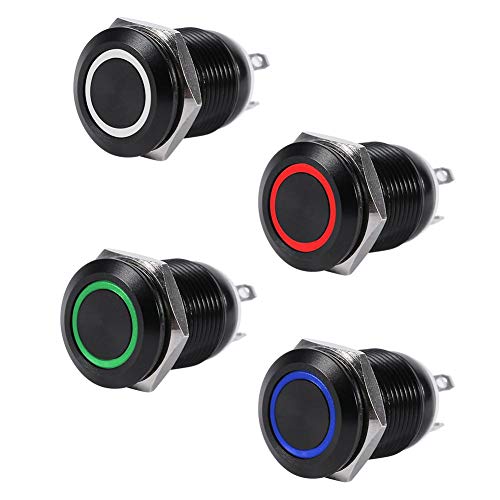LED-knopschakelaar, auto 12V 2A 12mm LED-licht Momentaire drukknopschakelaar aan/uit Latch-knopschakelaar (blauw) Autoschakelaar 5
