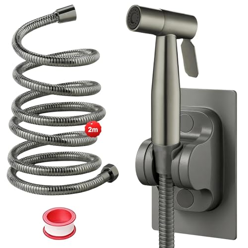 Hoge druk Nozzle Hand Douche Toilet met 2 m Roestvrij stalen slang, 304 Roestvrij stalen Bidet Sprayer voor Toilet, Donkergrijs, Hand Bidet Spray Kit, voor Badkamer, Keuken, Hotel