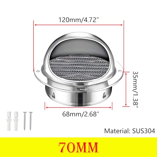 Luchtventilatie 304 Roestvrij staal Bull-Nose externe ventilatie Grill Screen Hood, voor externe wanduitlaat, Hood Uitlaat, 70m m