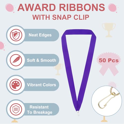 Award Neck Ribbons, 50st Polyester Medal Lanyards met Snap Clip Blanc Award Ribbon voor Competition Performance Sport Party, Paars 3