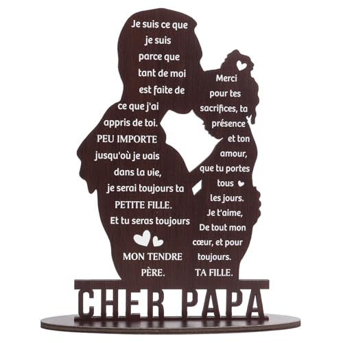 Cadeaus voor vader van dochter - CHER PAPA Houten Teken van Frans - Dad Daughter Cadeau voor verjaardag - Vaderdag Gift & Birthday Cadeau voor papa