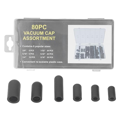 80 stuks Vacuüm Hoed Plug Assortiment Kit Rubber Leakage Prevention Heat Resistant with A Storage Box 5/32in to 3/8in Black 5