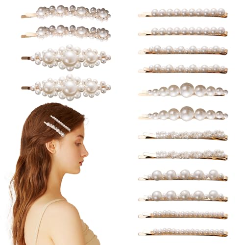 16 Stukjes Pearl Hair Clips Leuke Vintage Hair Clips Mode Decoratieve Accessoires Elegante Pearl Hair Clips en glijbanen Non-Slip Side Clips voor vrouwen meisjes kappers make-up