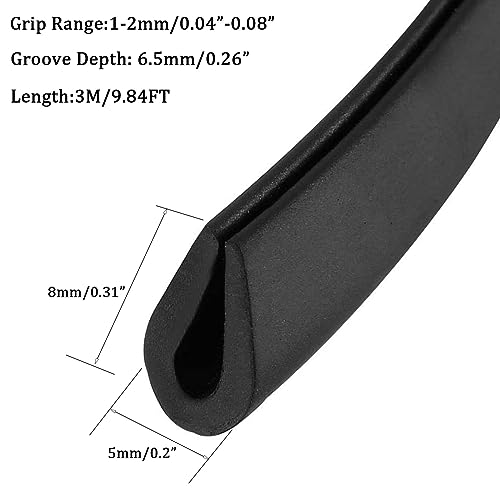 Rand Trim U-zegel, zwart PVC U-Seal Kanaal Rand beschermfolie past 1-2mm Rand 3Meter/9.84Ft Lengte, U-Shape Rubber Duct