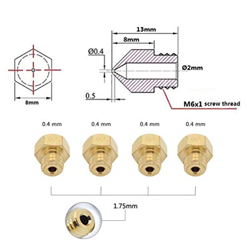 3D Printer Mondstuk, 12 stuks Messing Mondstukken Kit Inclusief 1,75mm Teflon Throat Tube, 0,4mm Extruder Head Nozzle, Cleaning Drills, voor MK8 Makerbot Anet A8 3D Printer 4