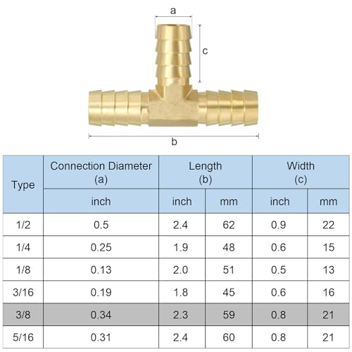 3/8" Barb Tee Fitting, 3 Way Unie T-vormige messing slang Barbed Wire Fittings Kruispunt voor water brandstofluchtolie gas 4