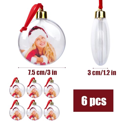 6 stukken Kerstmis Foto Ball Transparant Frame Kerstballen Kerstboom Hangende Decoratie voor DIY Holiday Party Decoraties Fotodecors