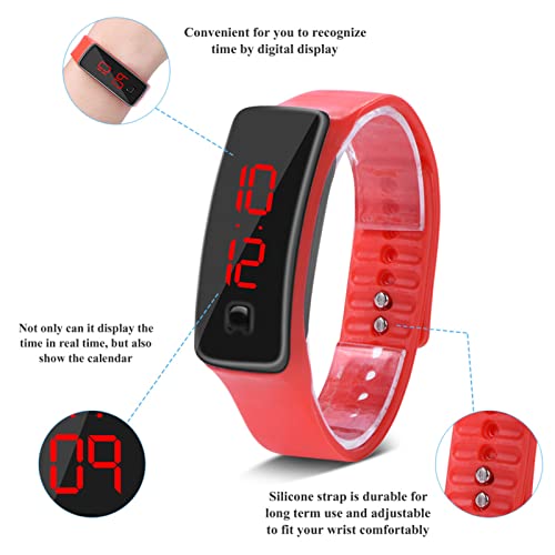 Waterdichte LED Polshorloge, LED Watch Sport Siliconen Band Digital 12 uur Dial Electronic Display Horloge horloge, Smart Polsband Outdoor Sport Horloge sluiting voor kinderen vrouwen(rood) 3