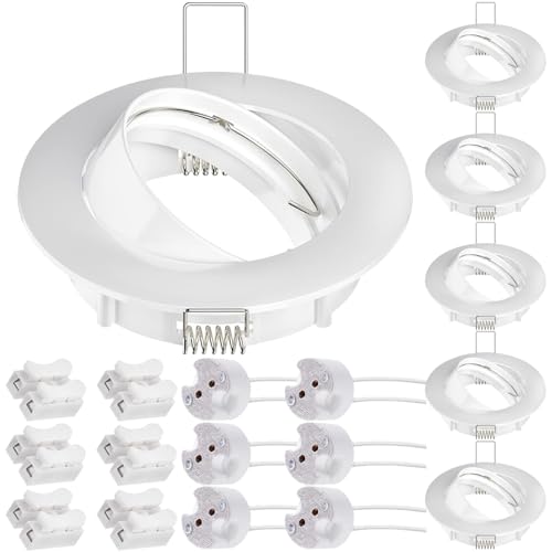 LED inbouw plafond licht montage frame rond met MR16 lamphouder, wit metalen inbouw frame zonder velg voor 2,8 inch GU5.3 stopcontact (6 stuks)