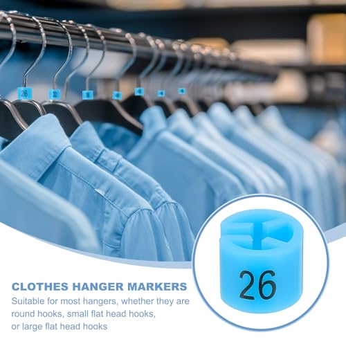 100st Coat Hanger Markers Nummer 26 Tags Fit 3mm Rod Garment Maat Tag Hanger Clips Ronde kleur Coding Label voor kleding Hangers, Blauw 3