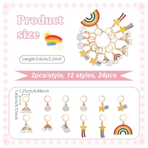 24 stuks 12 stillen regenboog hadsteekmarkering, 5,6 cm legering emaile hanger behandeling steekmarkeringen met 304 roestvrij staal Leverback oorlogen voor naaien accessoires