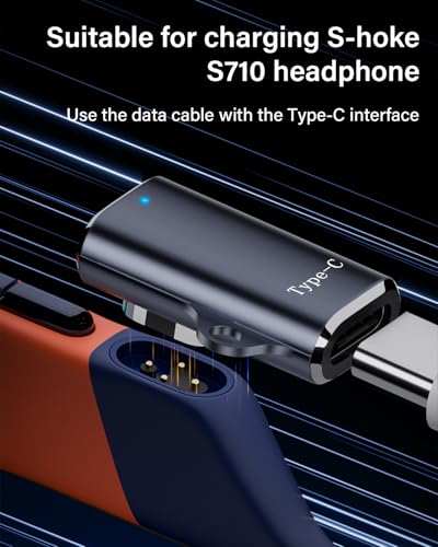 USB-C to 4 Pin Magnetic Charging Adapter voor Bone Lead Headphones, Set van 2 5V/1A uitgang, Aluminiumlegering met sleutelhanger en Blauw LED-licht, Intelligente bescherming functies 3
