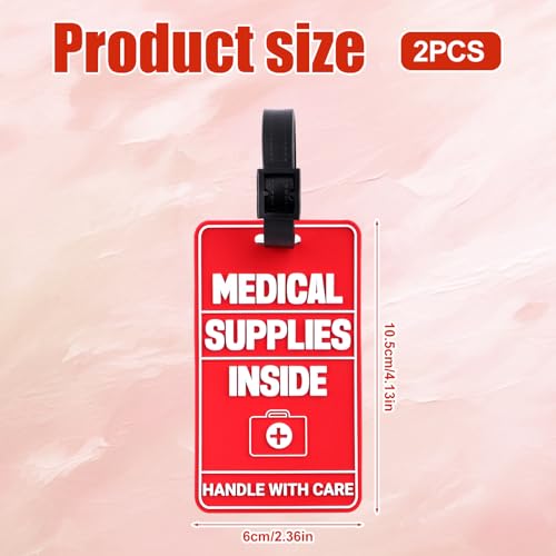 2st Medical Supplies Innerlijke Labels, Driedimensionale Design Medical Device Bagage Tag met informatiekaarten en 2sts Stevige banden voor verschillende reiskoffers of rugzakken