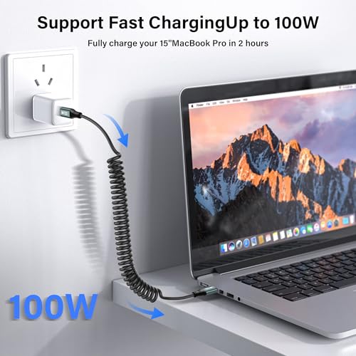 USB C C Coil Cable - 3.2, Type C, 20Gbps, PD 100W, 8K@60Hz, Fast Charging Kabel Opladen van gegevens Kabel voor telefoon, tablet en andere USB-C apparaten - 1,8M (kleur naar S) 3