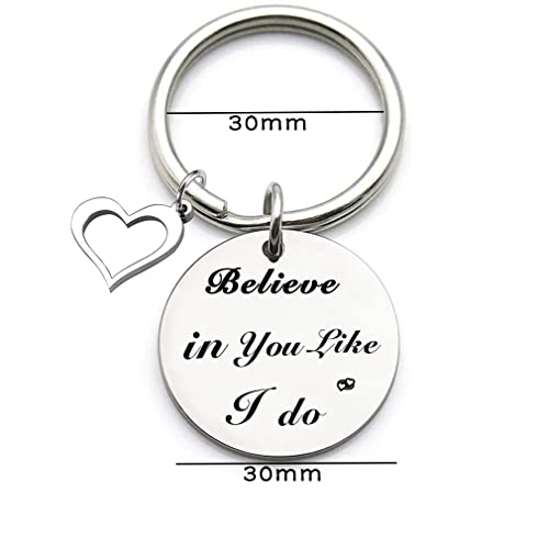 Inspirerend roestvrij staal Stimulering Sleutelhanger voor meisjes / vrouwen, Geloof in je zoals ik doe, Afstuderen, Verjaardag Gift, Nieuwjaar Gift, Silver, M, siliver