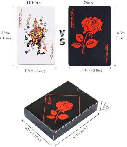 54 stuks Poker speelkaarten Black Deck of Poker Card met rozenpatroon en bloemenondersteuning, Classic Magic Tricks Tool - Super waterdicht PVC Kaarten 5