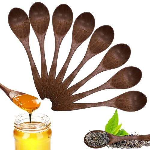 Houten Lepels 8 stuks, Honinglepel Natuurlijke, Kleine Houten Lepel Handgemaakte Houten Tepellepels Koffielepel voor Hot Chocolate Keuken Accessoires