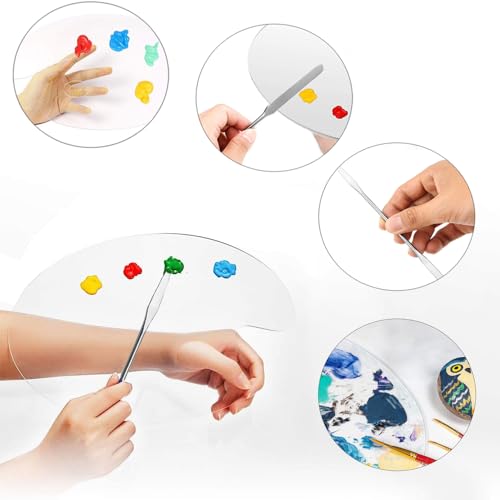 2 stuks helder acrylverf palet, verf mengen palet met roestvrij staal kleur mengen Rods Ovale kunstenaar schilderen palet met duim gat voor DIY kunst ambachtelijk schilderen 4