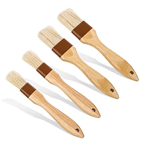 4 Pieces Gebak Penselen, Bakborstel Bristle Brush BBQ Penselen voor Saus BBQ Basting Borstel Keukenborstel voor Olie Ei Spread Marinade Saus (Klein + Medium)