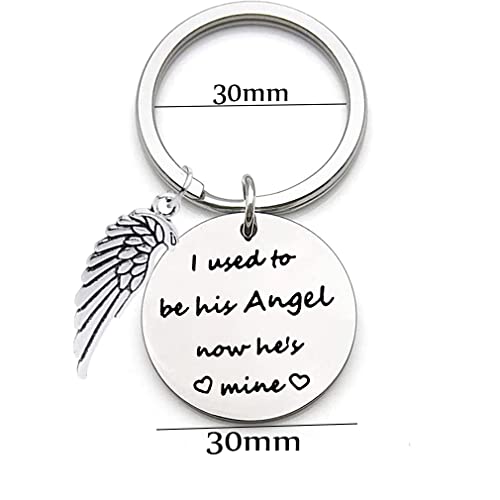 Memorial sleutelhanger Ik was zijn engel verlies van geliefde sieraden ter nagedachtenis aan opa/vader geheugen sleutelhanger geschenk, Silver, M, siliver