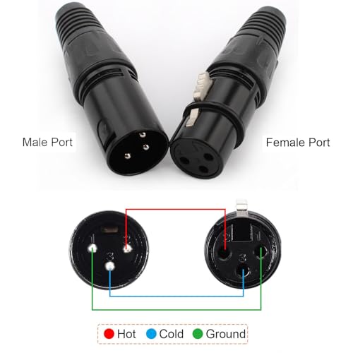 Pak van 12 Solder Connectors XLR 3 Pin Male/Female Plug Microphone Kabel, Audio Jack Microphone, XLR Stereo Plug (Zwart) 3