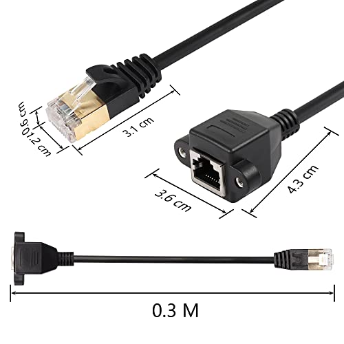 Cat8 RJ45 Ethernet Cable, Cat8 Network Cable, High Speed, Plug to Female Connector, SFTP Patch Cord, 40 Gbit/s, 2000 MHz, voor Router, Modem Server met Schroeven (0.3 m) 3