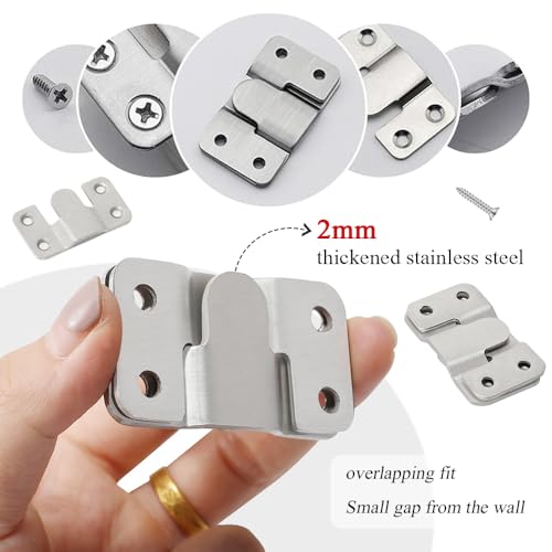 Pak van 10 bevestigingshaakjes, zware roestvrij staal inbouw haakmeubels Connector Muur Mounted Interlocking Z Clip Hook Interlocking Hooks voor foto's, spiegelframes (Zilver) 3