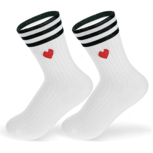 1 paar vrouwen witte sokken 36-43, White Retro Cotton Tennis Sokken met harten, Ademende katoenen sokken voor meisjes, tieners