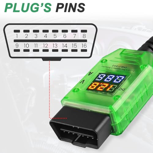 OBD2 autobatterij verandering Saver Geheugen Voertuig, OBD-autogeheugen Saver Protection Connector 12V digitale weergave OBDII Batterij Leak Detective Kit met 5A Fuse, 10A Fuse