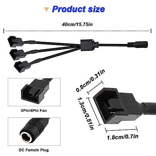 DC stopcontact voor drie 3-pins en 4-pins PC-ventilatoren, AC-adapterkabel, DC-aansluiting voor drie 3-pins en 4-pins stekkers, PC-kastventilator, stroomomvormerkabel voor