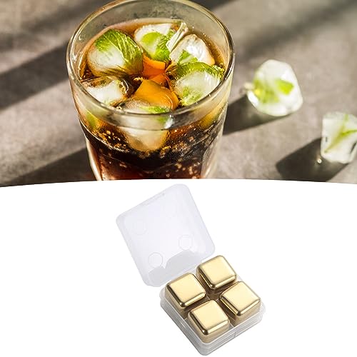 Verpakking van 4 IJsstenen Whisky Systeem Metalen Ice Cubes Herbruikbaar Clean Roestvrij stalen Ice Cube Stone Quick Cooling Siliconen Ice Clip voor (BuachoisBkm-11)