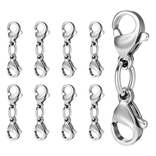 8 st Dubbele Carabiner sluiting Extenders, Roestvrij staal 2.5cm sieraden Lobster sluiting Dubbele Claw Connector voor ketting armband sieraden maken (Zilver)