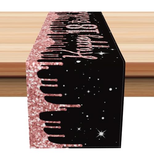 Gelukkige 18e Verjaardag tafelloper 18e verjaardag meisje inrichting keuken ettafel inrichting tafelband verjaardagsfeest tafelkleed inrichting voor thuis, zwart roségoud 3