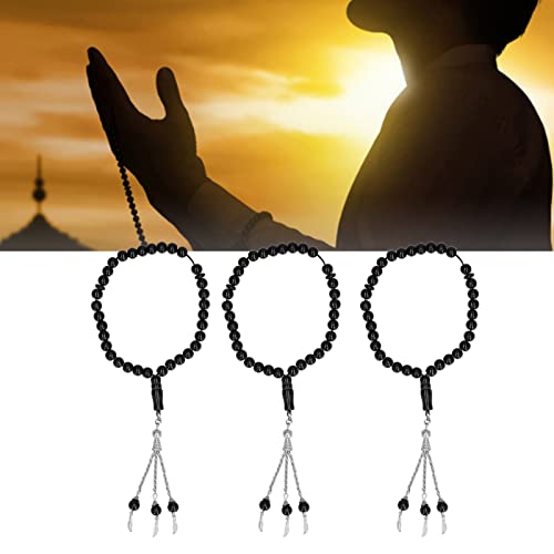 3 Pieces Prayer Chains Islam 33 Parels Moslim Mala ketting gebed kralen Stretch armband moslim Tasbih Misbaha koran gebed parel armband voor vrouwen mannen geschenk, zwart 3