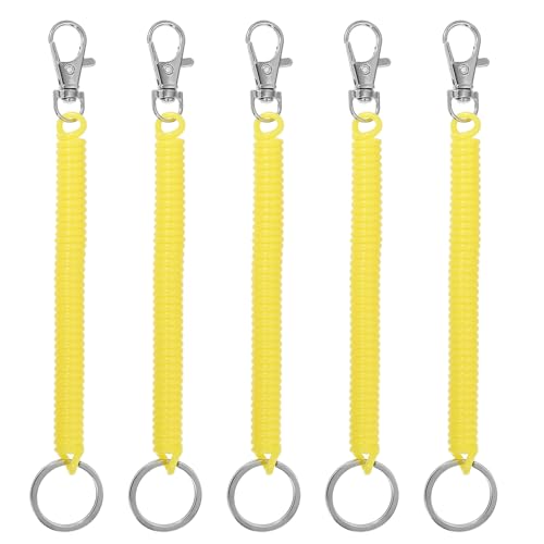 Intrekbare Spring Spool Key Chain 5 stukken Anti-Loss Sleutelhanger houder koord met metalen lobster sluiting sleutelhanger 17 cm voor sleutels, portemonnee, geel, geel, 12 cm